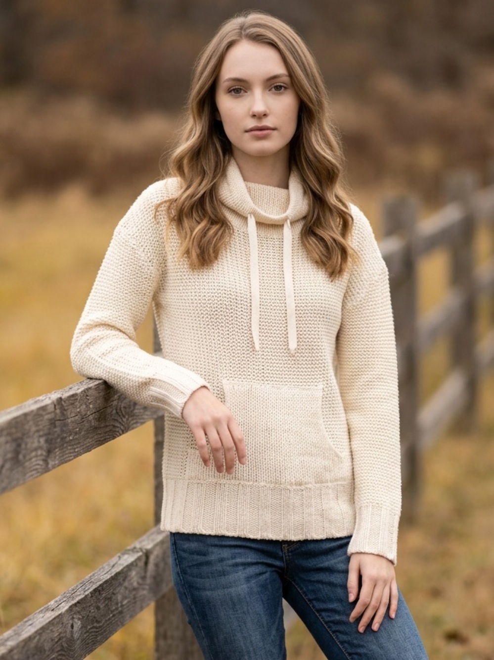 Rue21 Cream Cowl Neck Drawstring Knit Sweater